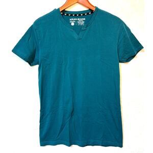 XRAY JEANS Men's Teal Split Crewneck Short Sleeve T-Shirt Henley | Medium